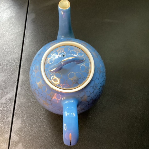 Hall Teapot French Flower Cadet Blue Periwinkle Gold Trim Vintage 1950s - Picture 8 of 14